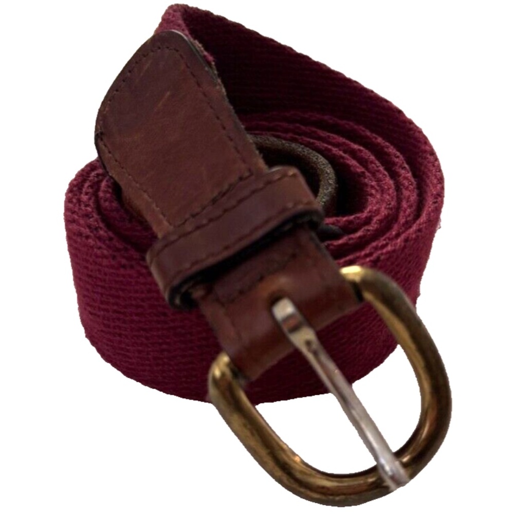 Trafalgar Men's 36 Belt Woven Cotton Maroon Red Tan Leather Brass Buckle Braided